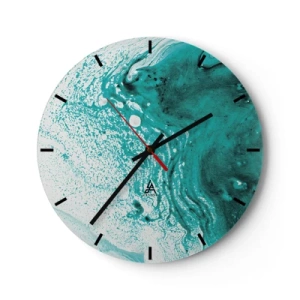 Orologio da parete - Orologio in Vetro - Onde fluenti turchesi e bianche in stile arte fluida - 30x30cm - Sciogliendosi nel bianco e nel turchese - Decorazione murale moderna per soggiorno, cucina e camera da letto ARTTOR