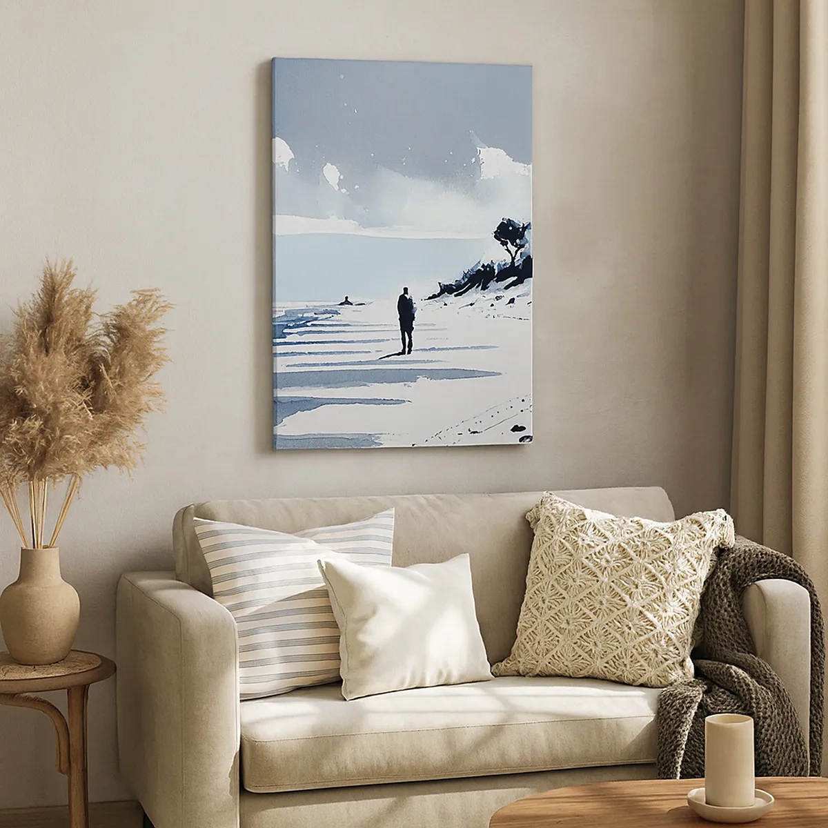 Quadro su tela - Stampe su Tela - Una figura solitaria che cammina su una spiaggia deserta - 50x70cm - Solo con se stesso - Decorazione murale moderna per soggiorno e camera da letto ARTTOR