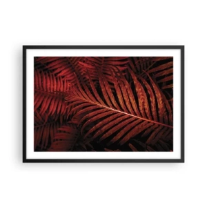 Poster in cornice nera - Primo piano di foglie tropicali rosse - 70x50cm - Il calore della vita - Decorazione murale moderna per soggiorno e camera da letto ARTTOR