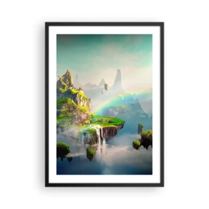 Poster in cornice nera - Un paesaggio magico con montagne, un arcobaleno e una cascata - 50x70cm - In mezzo al cielo: isole fortunate - Decorazione murale moderna per soggiorno e camera da letto ARTTOR