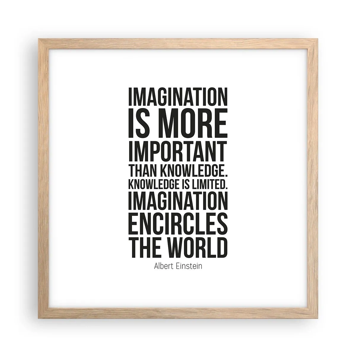 Poster in cornice rovere chiaro - Einstein sul potere dell'immaginazione - 40x40 cm