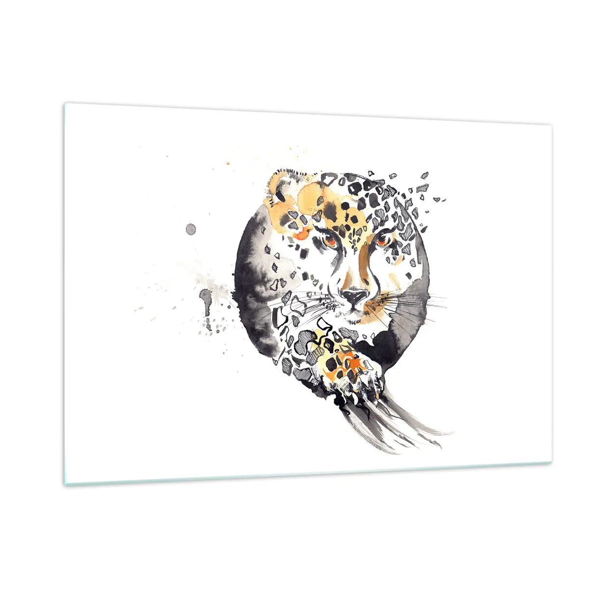 Quadro su vetro - Leopardo in una composizione dinamica e astratta - 120x80cm - Bellezza predatrice - Decorazione murale moderna per soggiorno e camera da letto ARTTOR