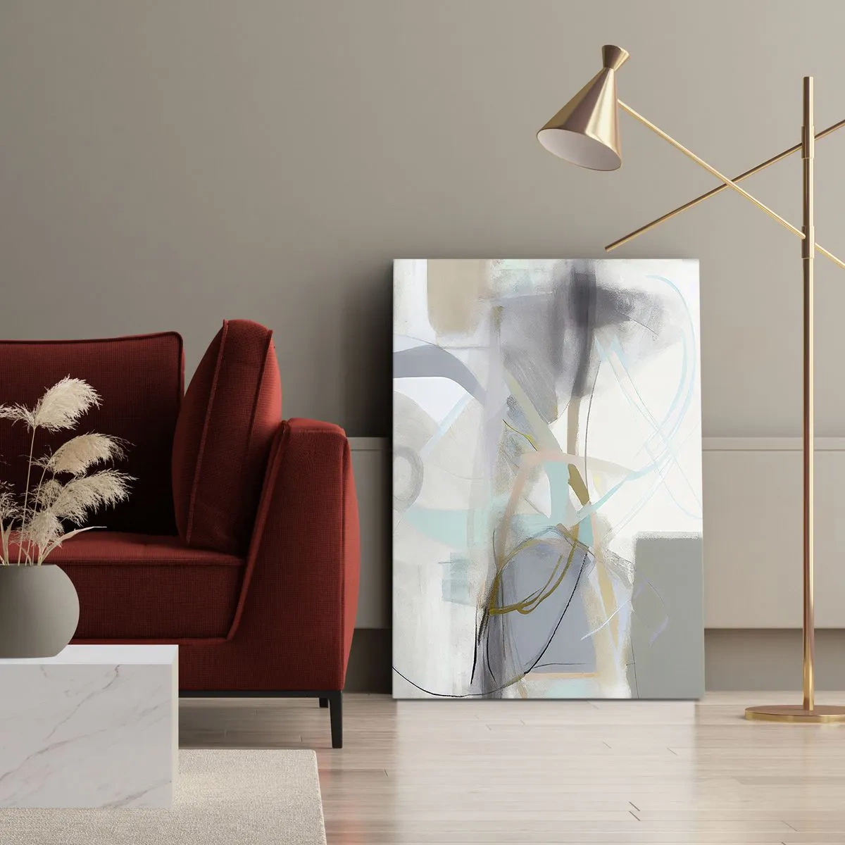 Quadro su tela - Stampe su Tela - Astrazione pastello con linee delicate - 80x120cm - Astrazione nebulosa - Decorazione murale moderna per soggiorno e camera da letto ARTTOR