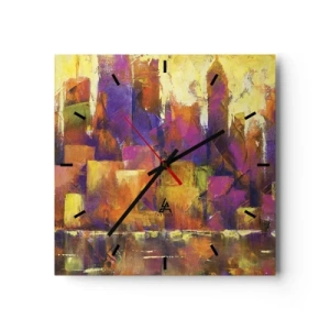 Orologio da parete - Orologio in Vetro - Composizione astratta di una metropoli nei toni del giallo e del viola - 30x30cm - Composizione metropolitana - Decorazione murale moderna per soggiorno e camera da letto ARTTOR