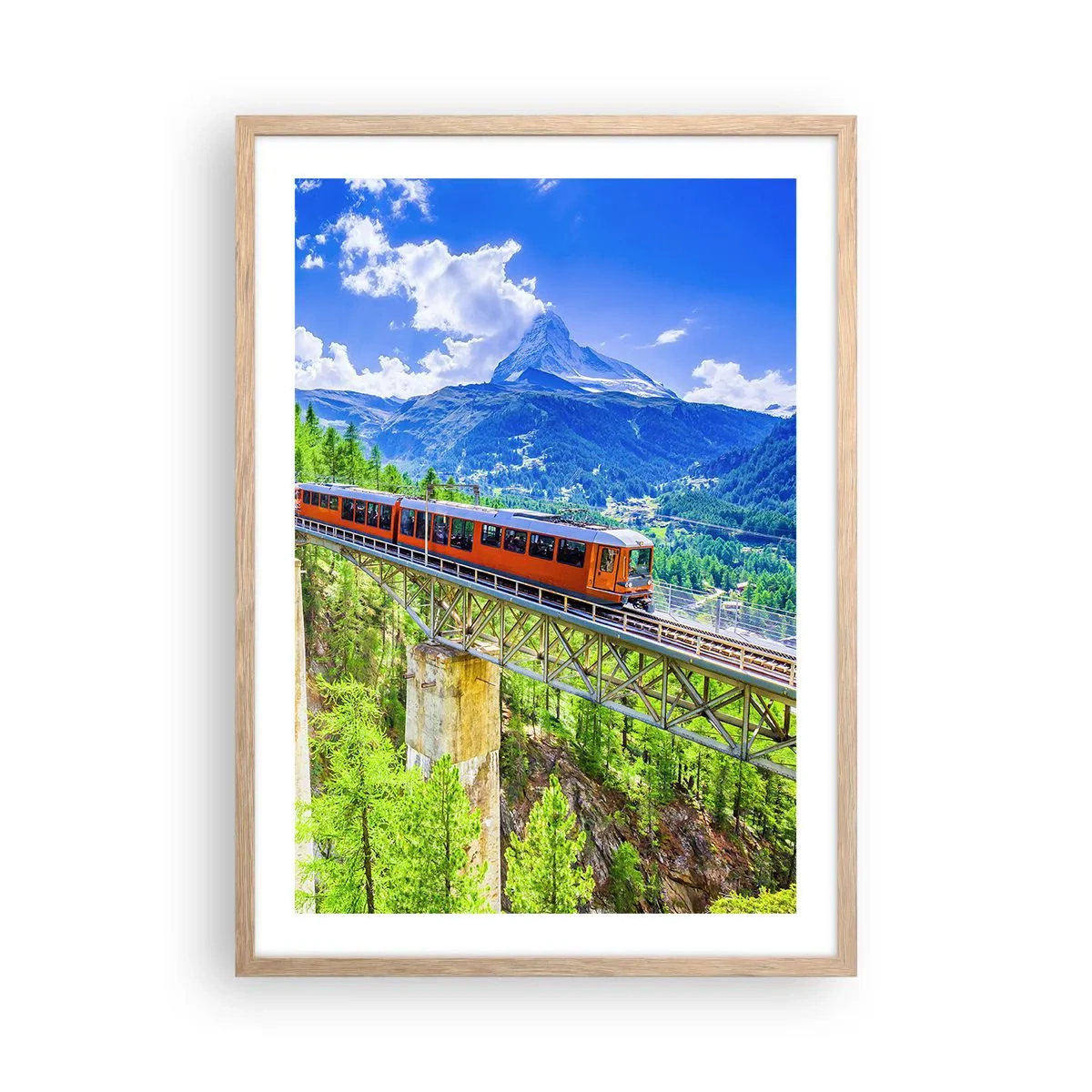 Poster in cornice rovere chiaro - Ferrovia alpina - 50x70 cm