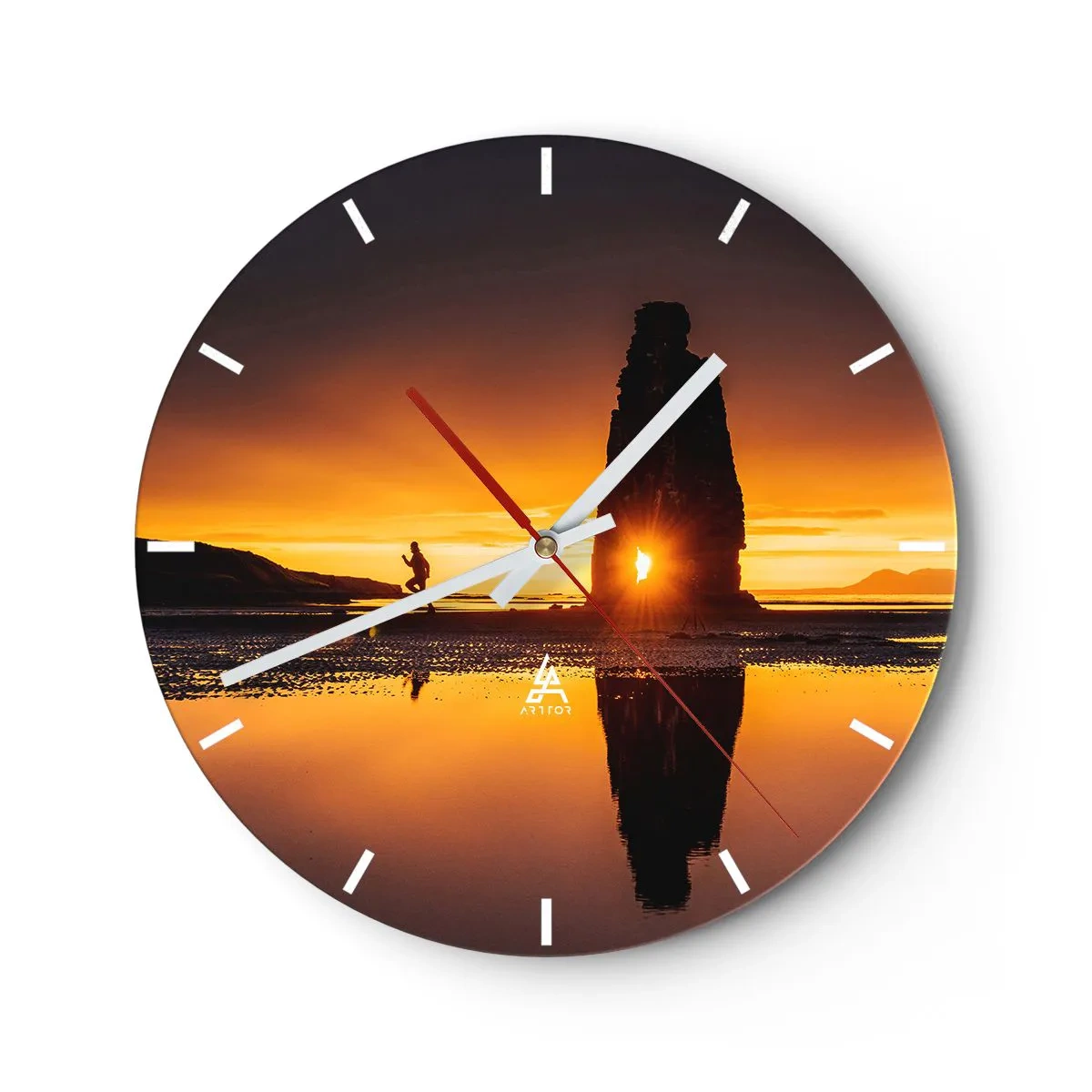 Orologio da parete - Orologio in Vetro - Tramonto su una formazione rocciosa sulla spiaggia - 30x30cm - Solo tu e la natura - Decorazione murale moderna per soggiorno, cucina e camera da letto ARTTOR