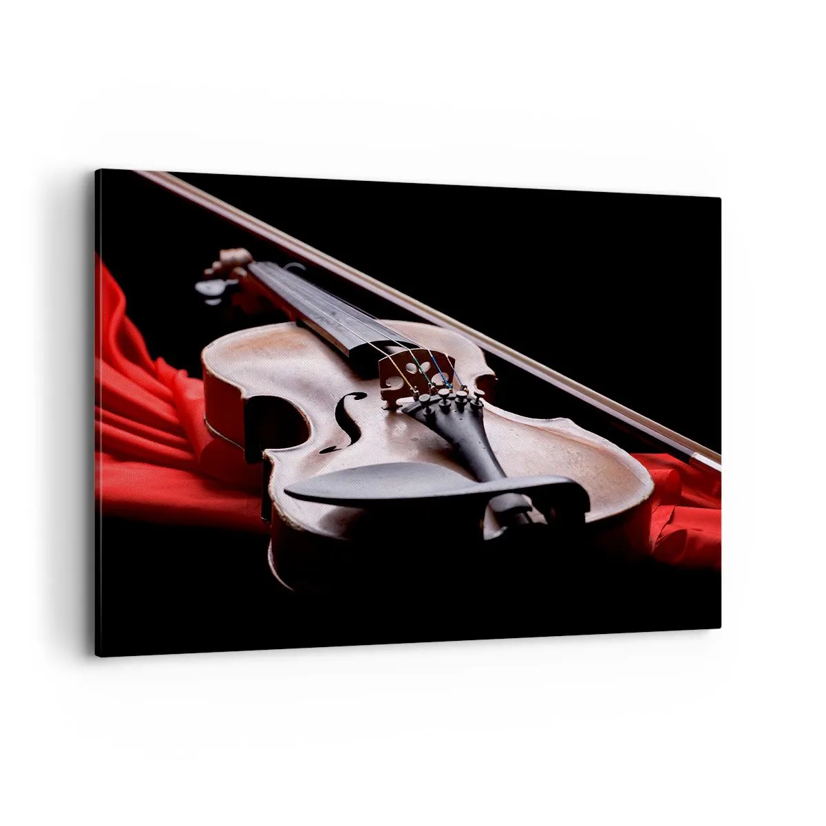 Quadro su tela - Stampe su Tela - Violino su tessuto rosso con sfondo nero - 100x70cm - La musica dei sentimenti - Decorazione murale moderna per soggiorno e camera da letto ARTTOR