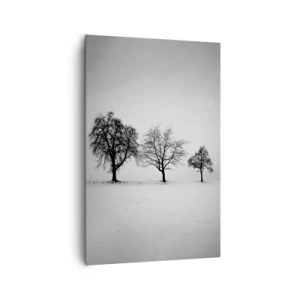Quadro su tela - Stampe su Tela - Tre alberi in un campo innevato in stile monocromatico - 80x120cm - Cosa sognano? - Decorazione murale moderna per soggiorno e camera da letto ARTTOR
