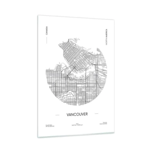 Quadro su vetro - Mappa stradale in bianco e nero di Vancouver - 50x70cm - Anatomia Vancouver - Decorazione murale moderna per soggiorno e camera da letto ARTTOR