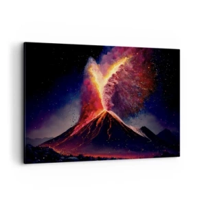Quadro su tela - Stampe su Tela - Un'eruzione vulcanica unica di notte con colori dinamici. - 120x80cm - Bellezza e minaccia - Decorazione murale moderna per soggiorno e camera da letto ARTTOR
