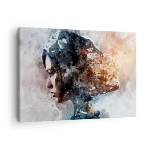 Quadro su tela - Stampe su Tela - Ritratto di una donna che combina il suo viso con un paesaggio urbano sullo sfondo - 70x50cm - Racconto su una ragazza con città sullo sfondo - Decorazione murale moderna per soggiorno e camera da letto ARTTOR