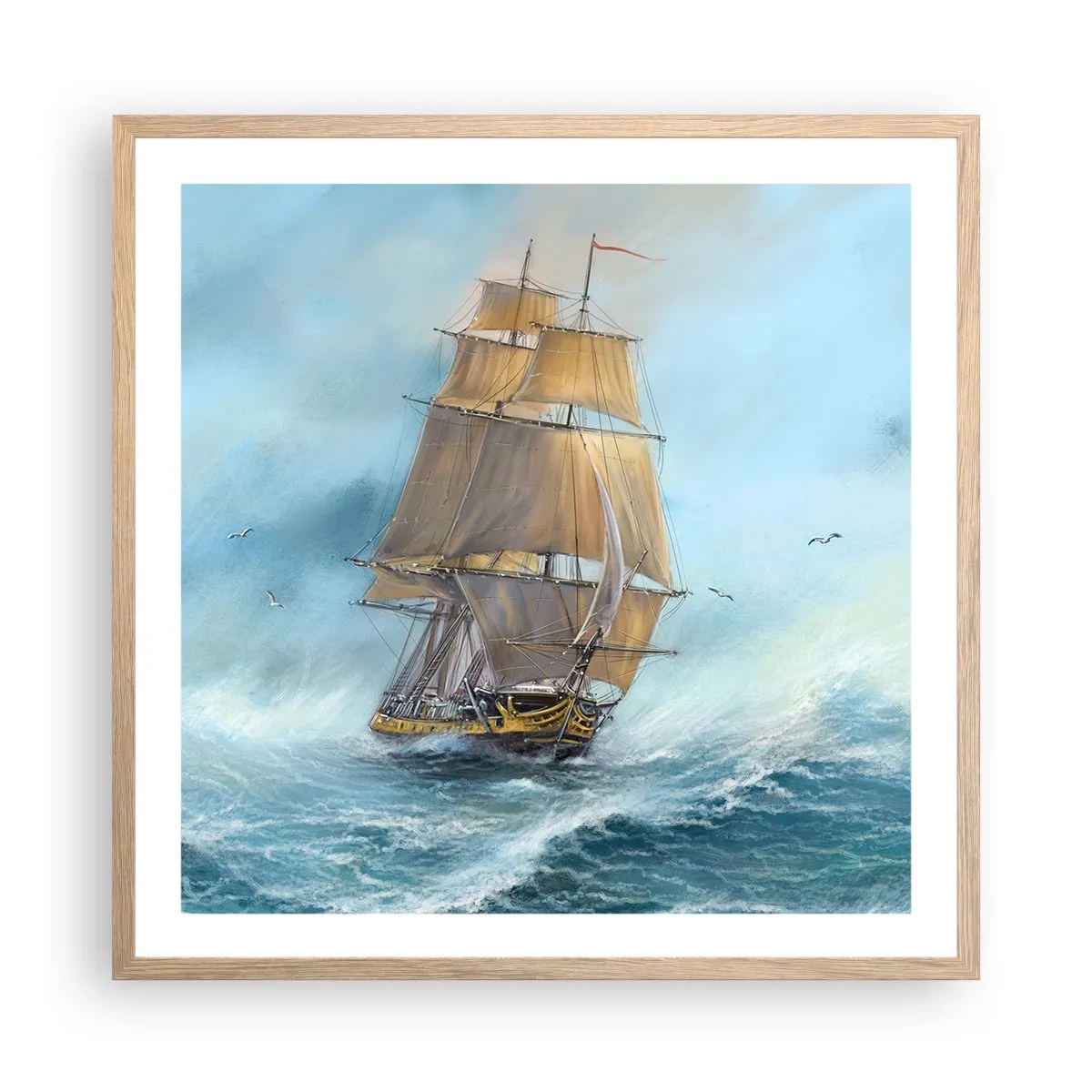 Poster in cornice rovere chiaro - Frangendo i flutti - 60x60 cm