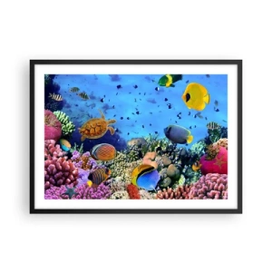 Poster in cornice nera - Barriera corallina con pesci colorati e una tartaruga marina - 70x50cm - Ma cosa sappiamo della vita... - Decorazione murale moderna per soggiorno e camera da letto ARTTOR