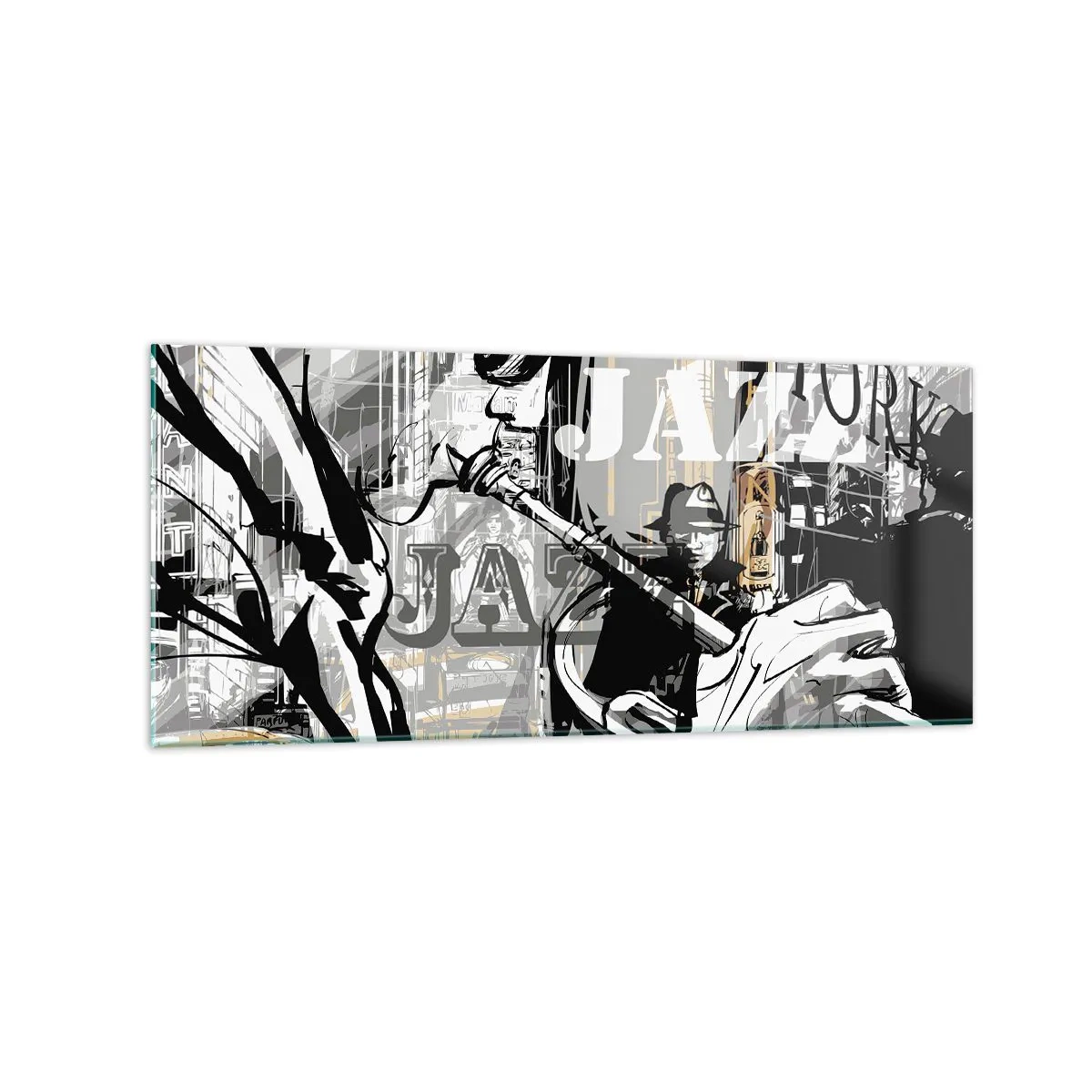 Quadro su vetro - Scena jazz di New York - 120x50cm - Al ritmo di New York - Decorazione murale moderna per soggiorno e camera da letto ARTTOR