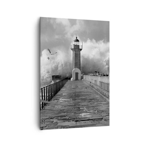 Quadro su tela - Stampe su Tela - Un faro circondato dalle onde durante una tempesta - 70x100cm - Senza paura - Decorazione murale moderna per soggiorno e camera da letto ARTTOR