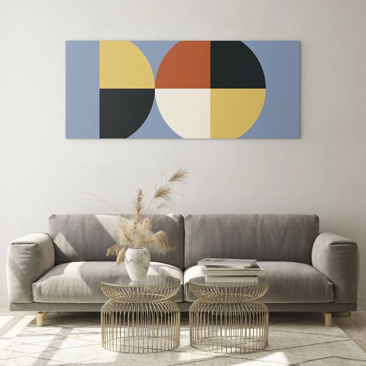 Quadro su vetro - Cerchi geometrici su sfondo blu - 120x50cm - Guarda e conta - Decorazione murale moderna per soggiorno e camera da letto ARTTOR