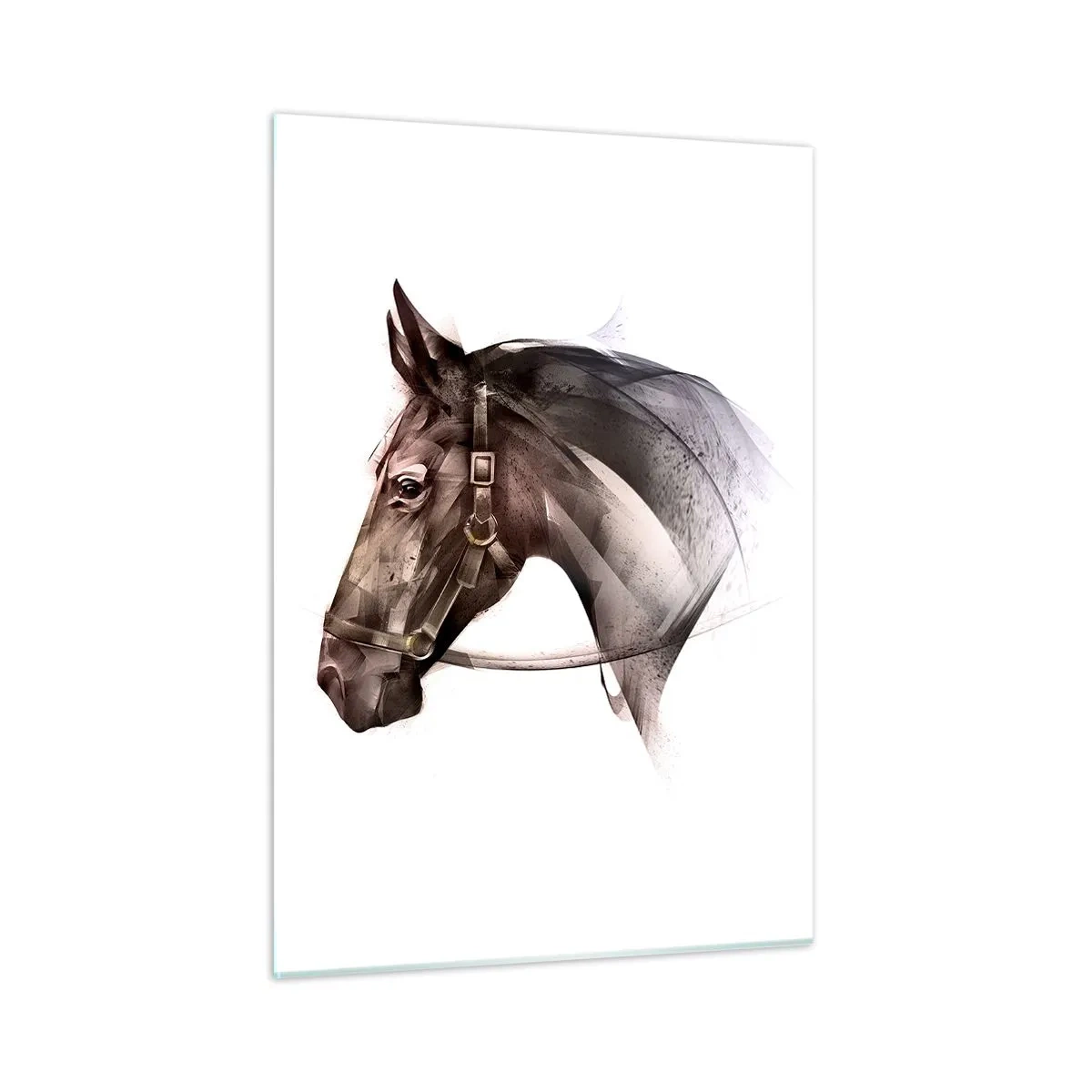 Quadro su vetro - Ritratto di cavallo in stile artistico su sfondo bianco - 50x70cm - Che grazia - Decorazione murale moderna per soggiorno e camera da letto ARTTOR
