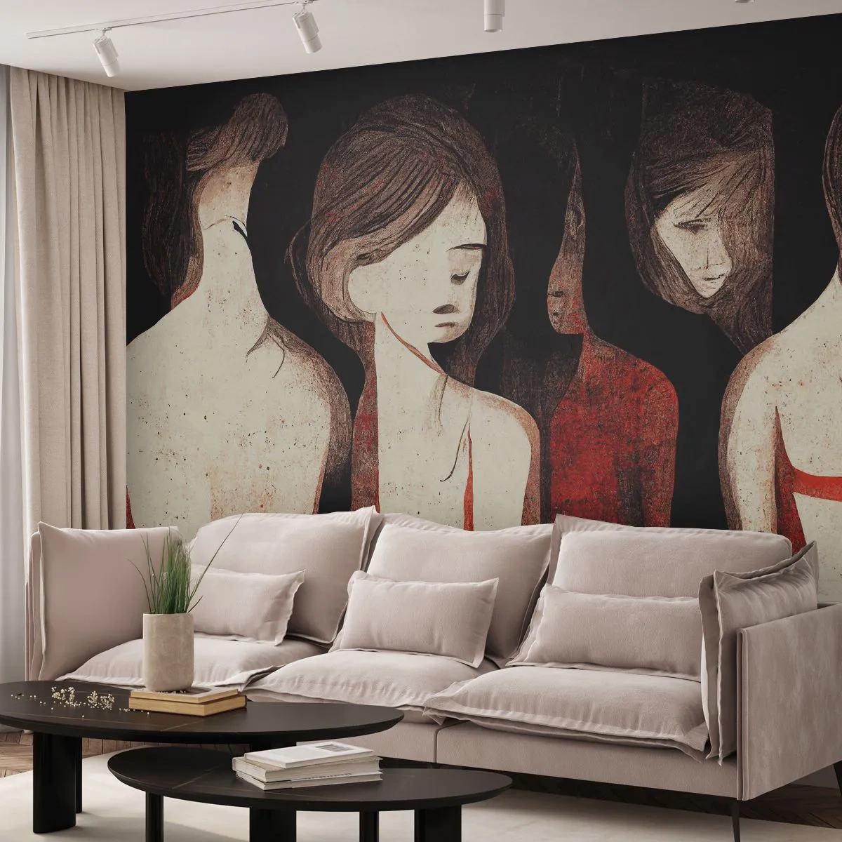 Fotomurali Standard Eco - Figure femminili in una composizione grafica espressiva - 100x70cm - Madonne nell'oscurità - Decorazione murale moderna per soggiorno e camera da letto ARTTOR