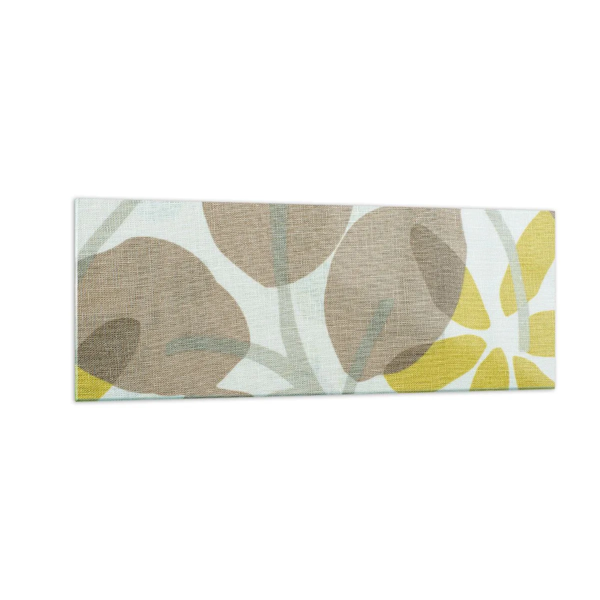 Quadro su vetro - Foglie astratte nei toni del beige e del giallo - 140x50cm - Composizione sotto al sole - Decorazione murale moderna per soggiorno e camera da letto ARTTOR