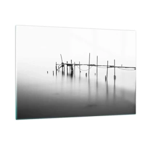 Quadro su vetro - Un molo bianco e nero su una superficie d'acqua calma - 120x80cm - E se la luce non c'è? - Decorazione murale moderna per soggiorno e camera da letto ARTTOR
