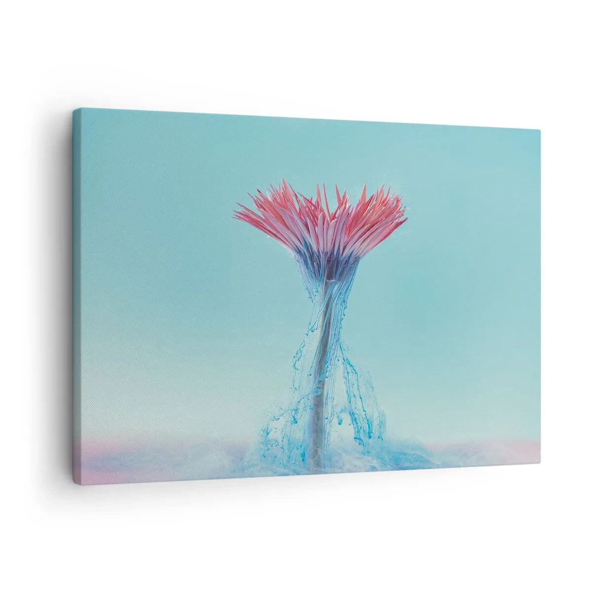 Quadro su tela - Stampe su Tela - Un fiore rosa e blu in una composizione artistica su uno sfondo pastello - 70x50cm - L'abbraccio che ravviva - Decorazione murale moderna per soggiorno e camera da letto ARTTOR