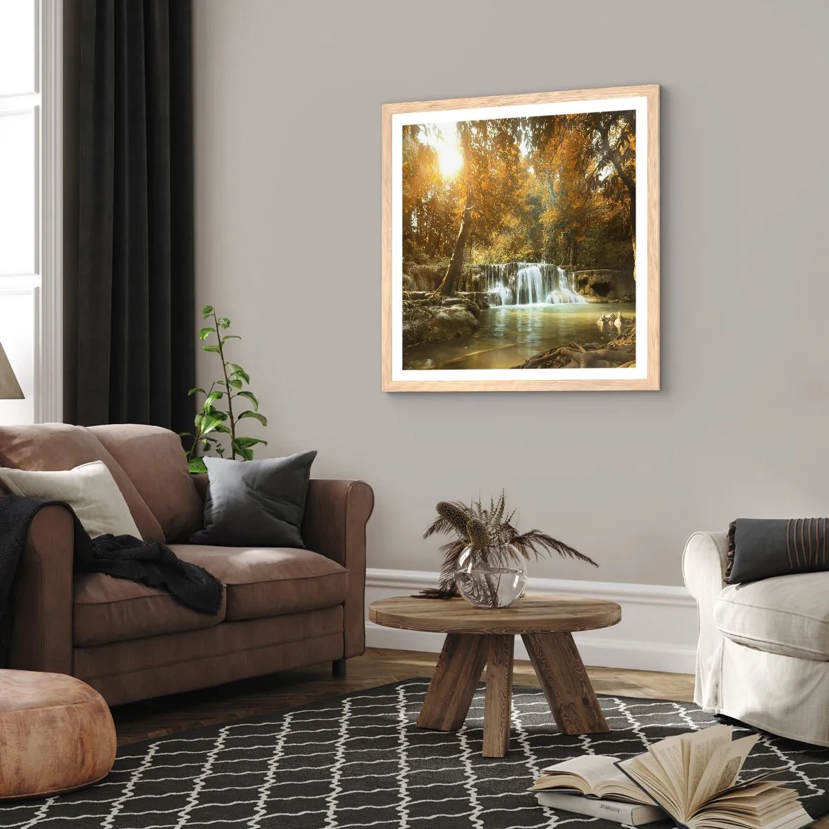 Poster in cornice rovere chiaro - Cascata nel parco - 30x30 cm