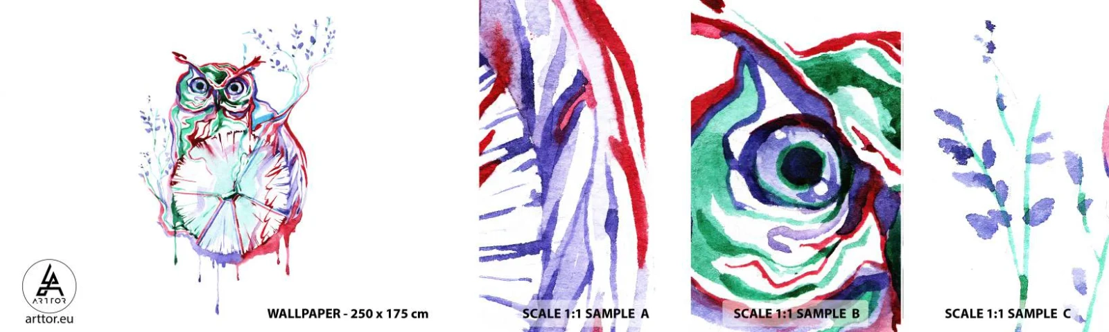 Campione Di Fotomurale Standard Eco - Saggia di natura - Uccello, Gufo, Per bambini - 100x30 cm