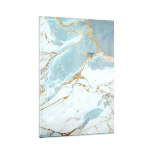 Quadro su vetro - Motivi in marmo blu e bianco con venature dorate aggiunte - 80x120cm - La ricchezza della pietra - Decorazione murale moderna per soggiorno e camera da letto ARTTOR