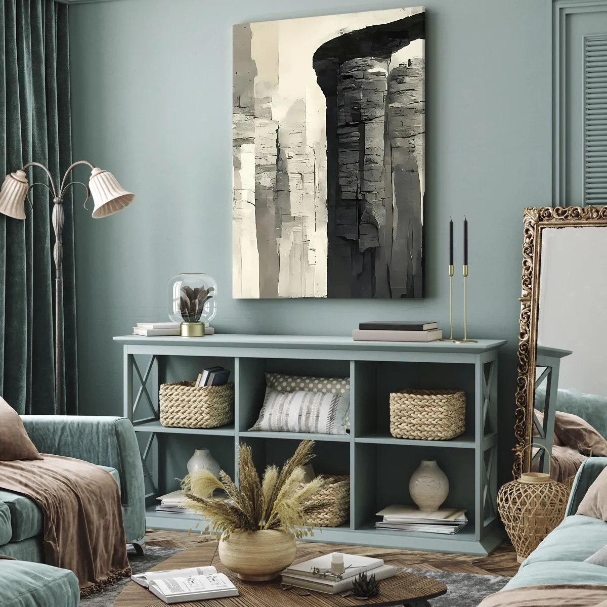 Quadro su tela - Stampe su Tela - Colonne storiche in un ambiente monocromatico suggestivo - 50x70cm - La maestà dell'antichità - Decorazione murale moderna per soggiorno e camera da letto ARTTOR