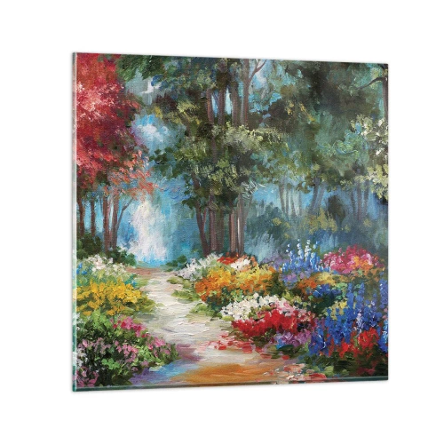Quadro su vetro - Il giardino del bosco d'aprile - 50x50 cm