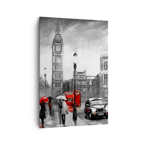 Quadro su tela - Stampe su Tela - Una scena di Londra in bianco e nero con accenti rossi - 70x100cm - Una città per niente grigia - Decorazione murale moderna per soggiorno e camera da letto ARTTOR