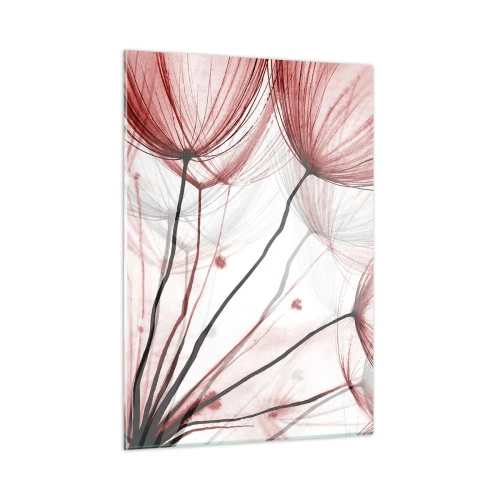 Quadro su vetro - Sottili denti di leone nelle tonalità del rosa e del nero - 50x70cm - Prima del decollo - Decorazione murale moderna per soggiorno e camera da letto ARTTOR