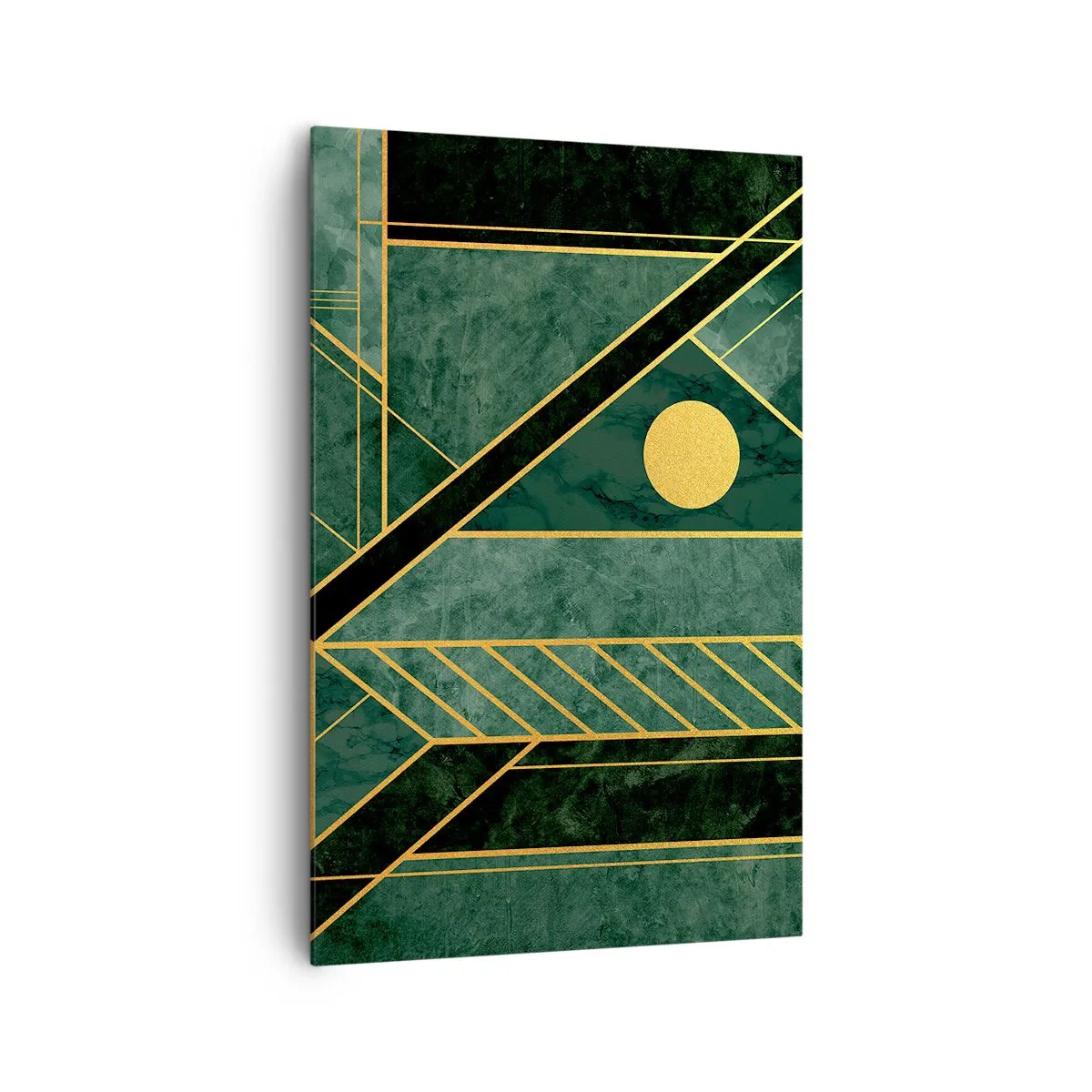 Quadro su tela - Stampe su Tela - Design geometrico verde e oro con un motivo elegante - 80x120cm - Dinamica di oro e azzurro - Decorazione murale moderna per soggiorno e camera da letto ARTTOR