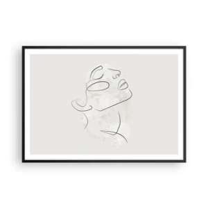 Poster in cornice nera - Uno schizzo minimalista di un volto su uno sfondo chiaro - 100x70cm - Profilo di sogno - Decorazione murale moderna per soggiorno e camera da letto ARTTOR