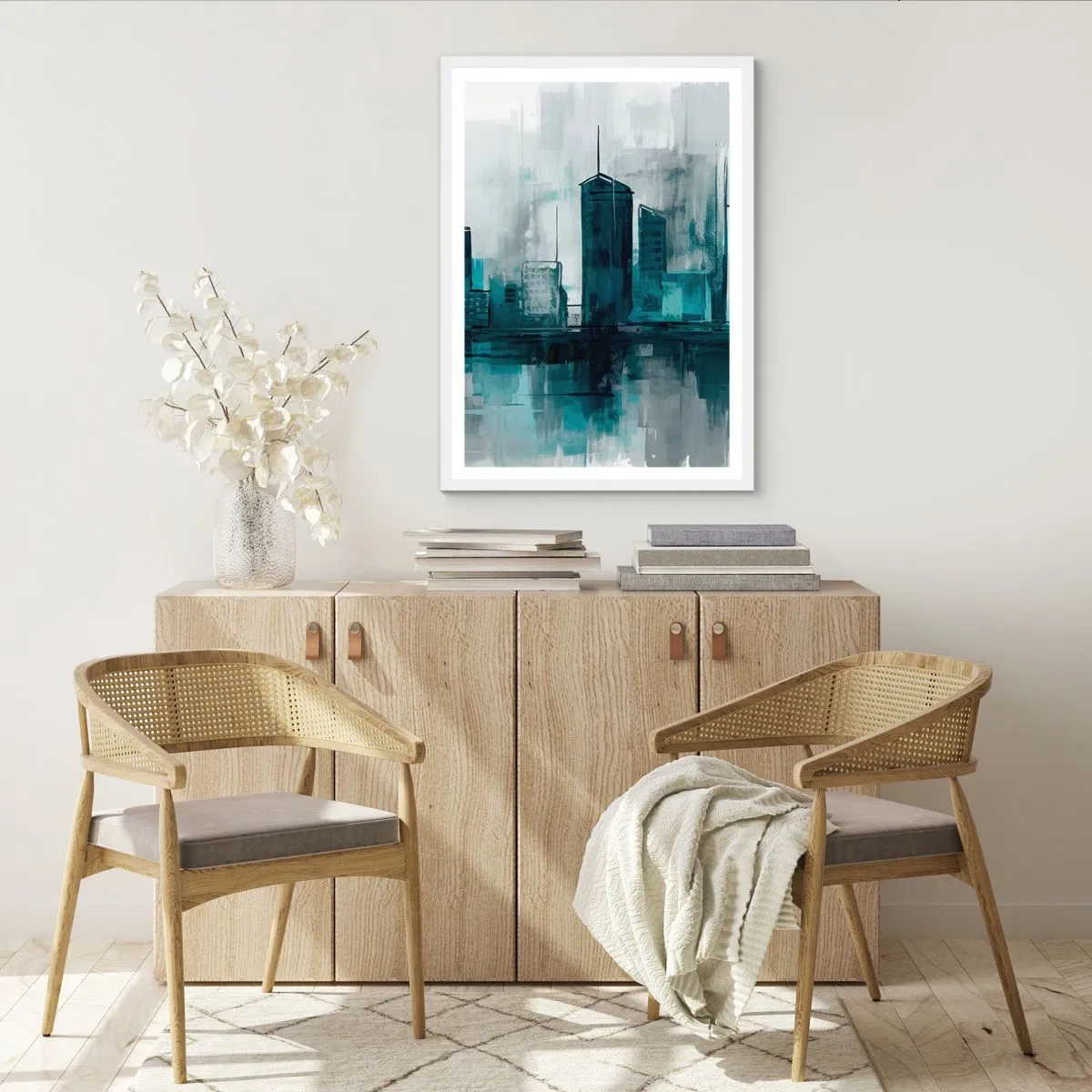 Poster in cornice bianca - La città al colore della pioggia - 50x70 cm