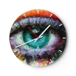 Orologio da parete - Orologio in Vetro - Grafica astratta di un occhio in uno stile geometrico multicolore - 30x30cm - Luce dell'occhio di cristallo - Decorazione murale moderna per soggiorno, cucina e camera da letto ARTTOR