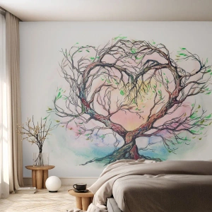 Fotomurali Premium Sand - Albero a forma di cuore ad acquerello - 100x70cm - Insieme contro le tempeste - Decorazione murale moderna per soggiorno e camera da letto ARTTOR