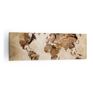 Quadro su tela - Stampe su Tela - Una mappa del mondo in stile rustico in legno - 160x50cm - Alla scoperta del mondo - Decorazione murale moderna per soggiorno e camera da letto ARTTOR