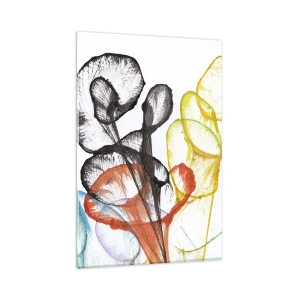Quadro su vetro - Fiori trasparenti colorati su sfondo bianco - 80x120cm - Fiori con l'anima - Decorazione murale moderna per soggiorno e camera da letto ARTTOR