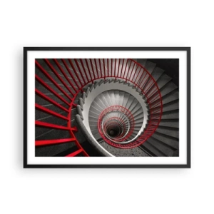 Poster in cornice nera - Scala a chiocciola con corrimano rossi in prospettiva dinamica - 70x50cm - I giochi dell'architettura - Decorazione murale moderna per soggiorno e camera da letto ARTTOR