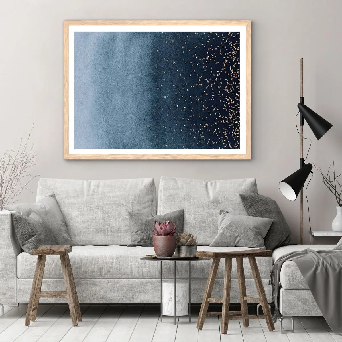 Poster in cornice rovere chiaro - Composizione: fasi blu - 100x70 cm