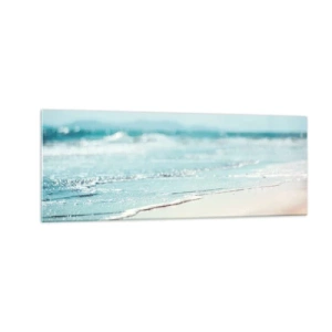 Quadro su vetro - Dolci onde dell'oceano su una spiaggia sabbiosa - 140x50cm - Calore e rumore - Decorazione murale moderna per soggiorno e camera da letto ARTTOR