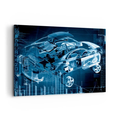 Quadro su tela - Stampe su Tela - Un disegno tecnico moderno di un'auto con elementi strutturali - 120x80cm - Anatomia ingegneristica - Decorazione murale moderna per soggiorno e camera da letto ARTTOR