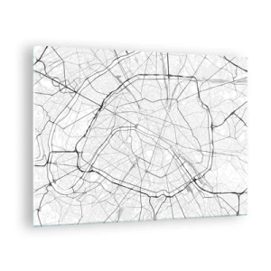 Quadro su vetro - Mappa della città in bianco e nero con griglia stradale e arterie circolari - 70x50cm - Il fiore di Parigi - Decorazione murale moderna per soggiorno e camera da letto ARTTOR