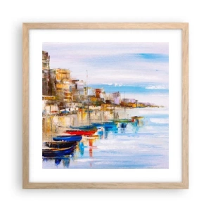 Poster in cornice rovere chiaro - Molo cittadino multicolore - 40x40 cm