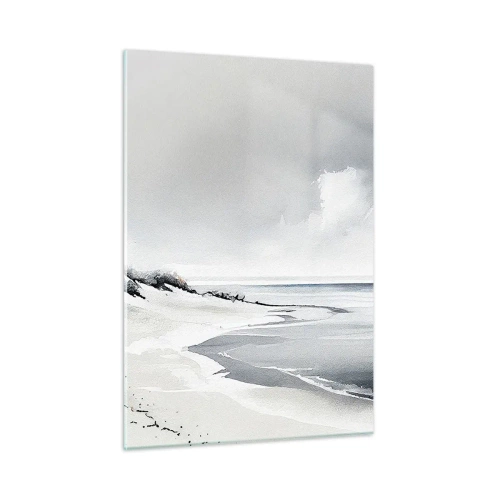 Quadro su vetro - Spiaggia bianca e nera con orizzonte e mare calmo - 50x70cm - Insieme da sempre - Decorazione murale moderna per soggiorno e camera da letto ARTTOR
