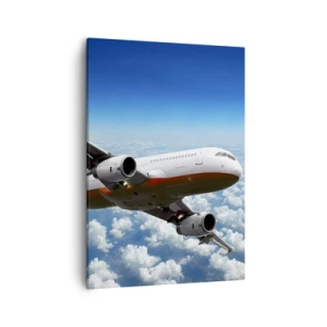 Quadro su tela - Stampe su Tela - Un aereo passeggeri vola sopra le nuvole contro un cielo azzurro. - 50x70cm - Lascia tutto - Decorazione murale moderna per soggiorno e camera da letto ARTTOR