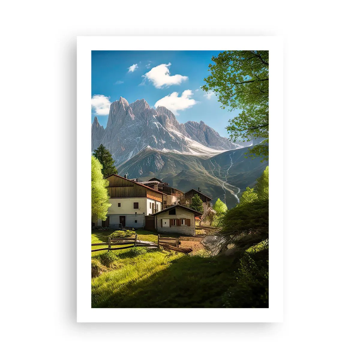 Poster - Un villaggio di montagna ai piedi di maestose vette - 50x70cm - Idillio alpino - Decorazione murale moderna per soggiorno e camera da letto ARTTOR