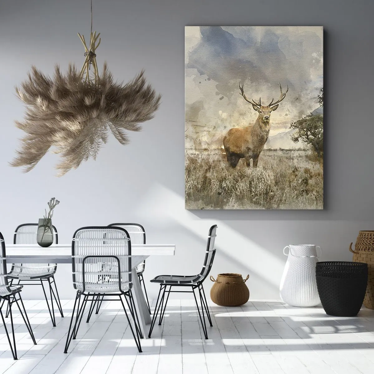 Quadro su tela - Stampe su Tela - Un cervo in un ambiente naturale in stile acquerello - 50x70cm - Dignità - forza - maestosità - Decorazione murale moderna per soggiorno e camera da letto ARTTOR
