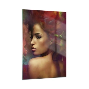 Quadro su vetro - Ritratto di una donna in un ambiente colorato e astratto - 50x70cm - Più bella dell'arcobaleno, delicata come la nebbia - Decorazione murale moderna per soggiorno e camera da letto ARTTOR